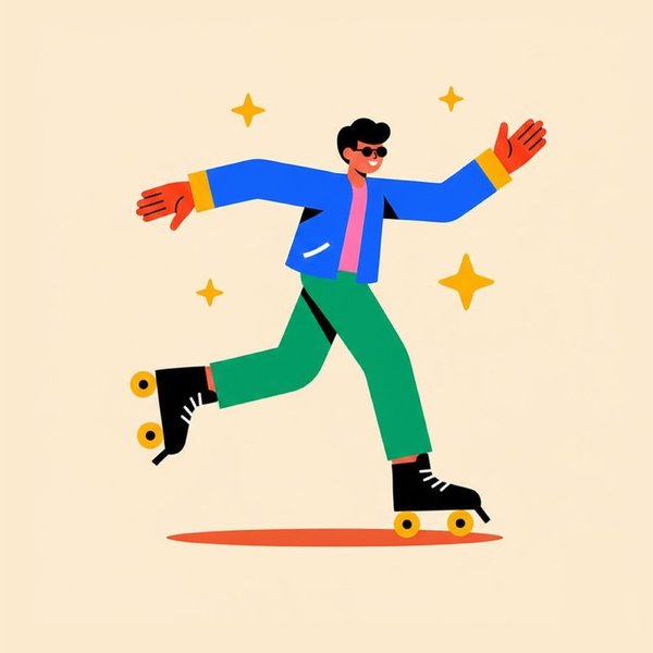 Vector character illustration — figure on roller skates