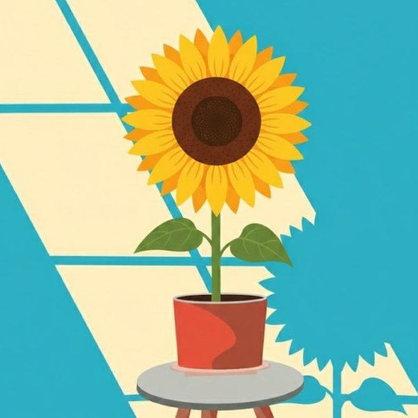 Vector still-life illustration — potted sunflower