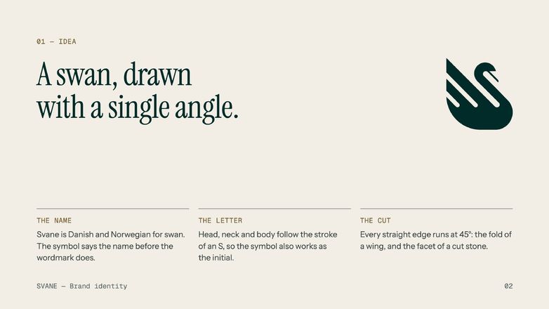 SVANE — the idea: a swan drawn with a single angle