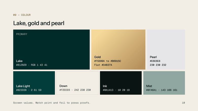 SVANE — colour palette, lake gold and pearl