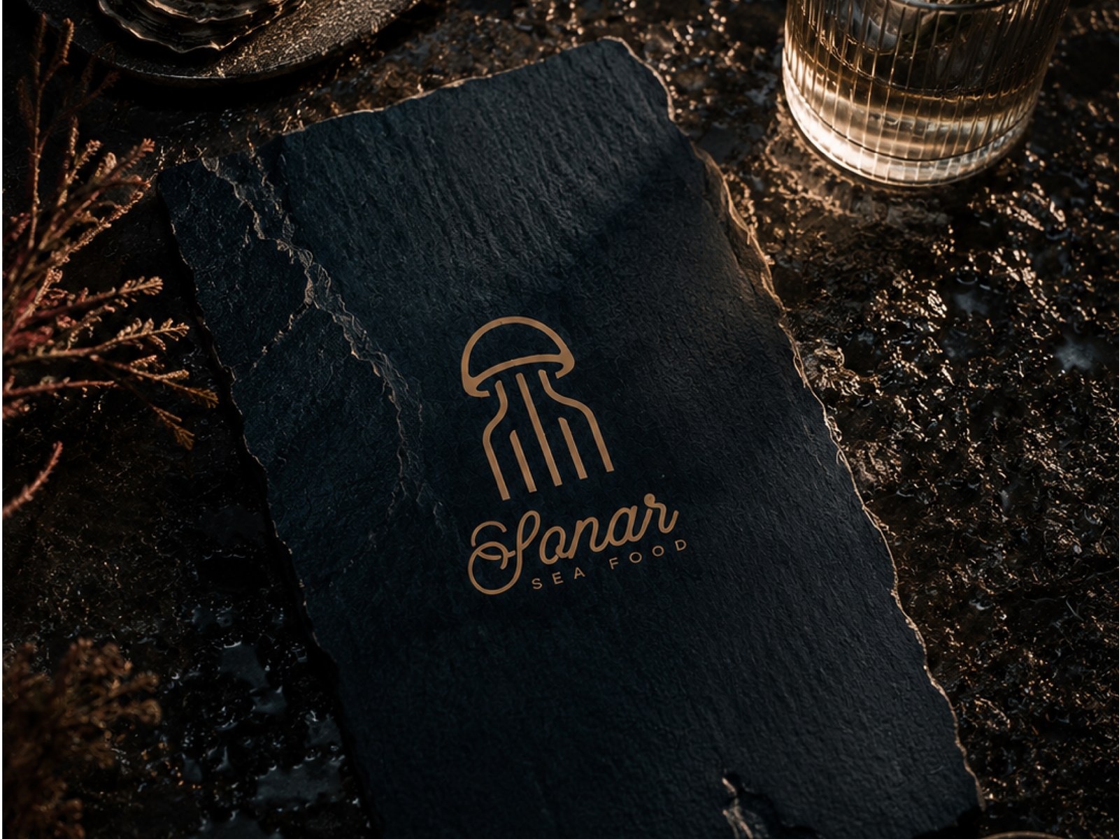 Sonar Sea Food menu with oysters on slate
