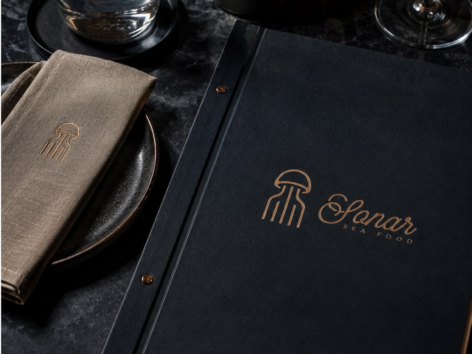 Sonar Sea Food menu on restaurant table