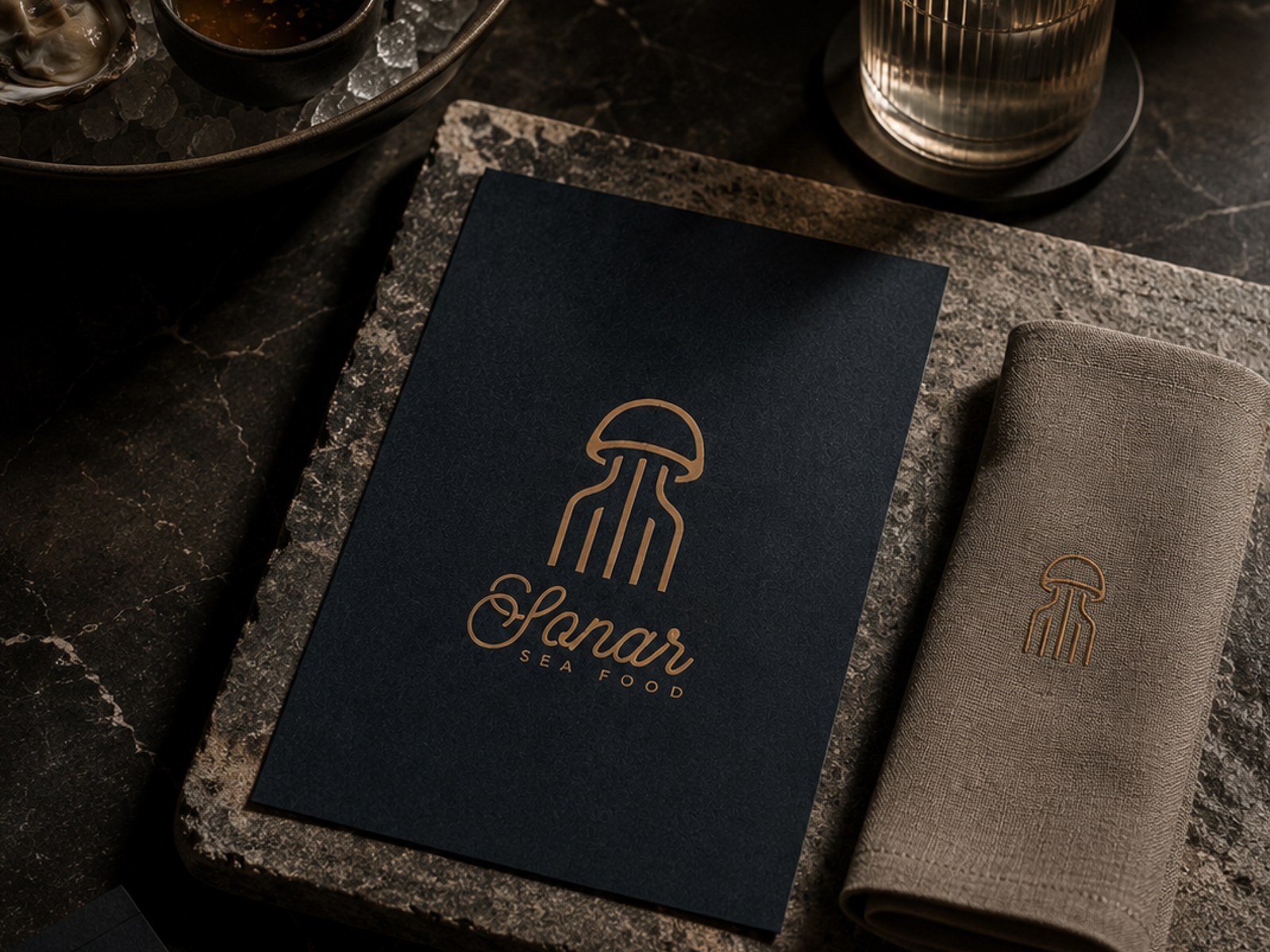 Sonar Sea Food branded table setting
